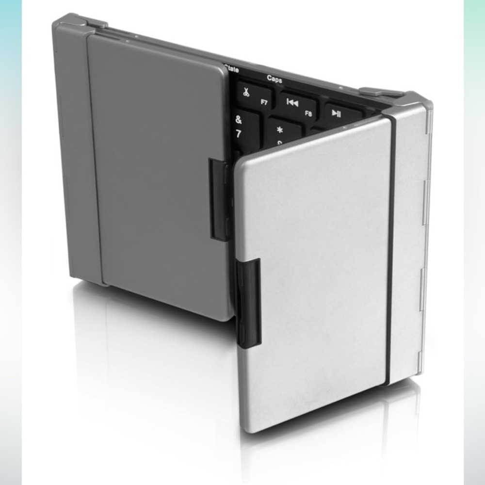Aluratek Portable Aluminum Tri-Fold Bluetooth keyboard.